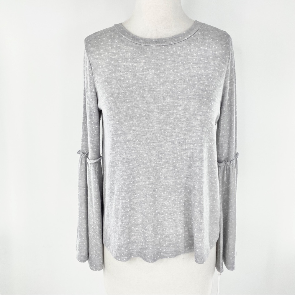 LC Lauren Conrad Dot Knit Ruffle Flared LS Top NWT